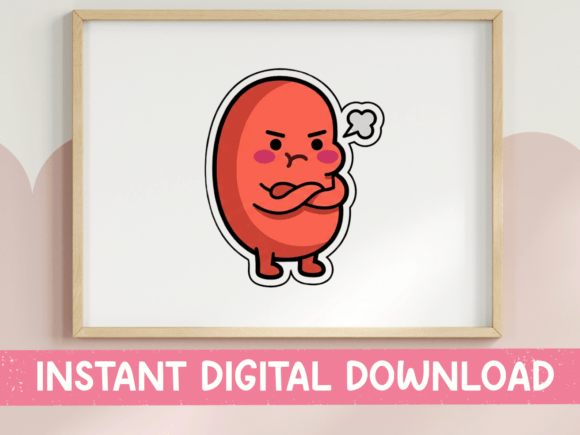 Angry Kawaii Kidney Bean Sticker: Graphics for T-Shirt Designs