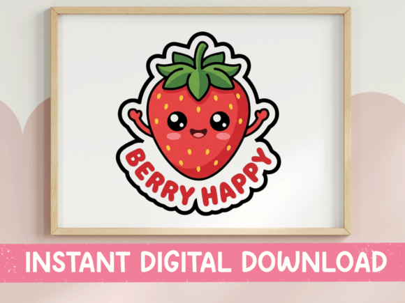 Berry Happy Kawaii Strawberry Sticker: Graphics for T-Shirt Designs & Local Branding