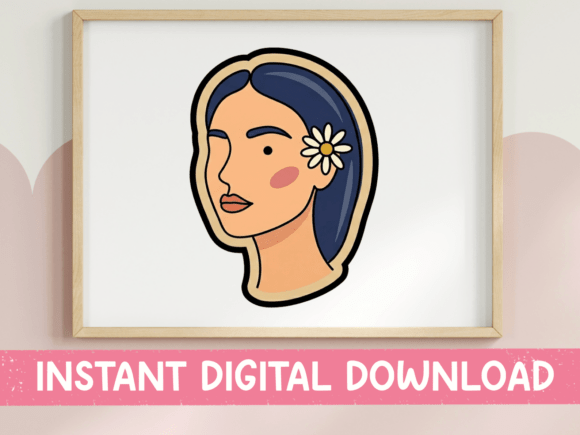 Boho Woman Face Flower Sticker Design