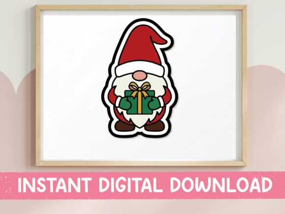 Christmas Gnome with Gift Sticker Graphics