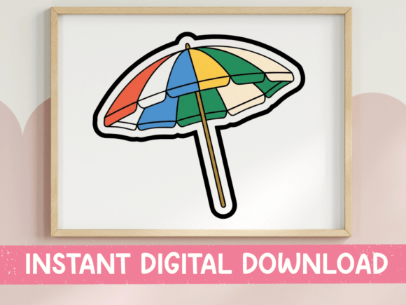 Colorful Beach Umbrella Sticker Design: Graphics & T-Shirt Designs