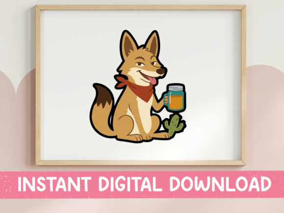 Coyote with Beer and Cactus Sticker Graphics