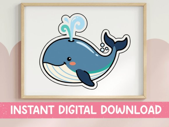 Cute Blue Whale Kawaii Sticker Design