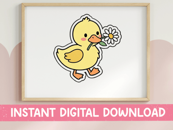Cute Duckling with Flower Sticker Graphics