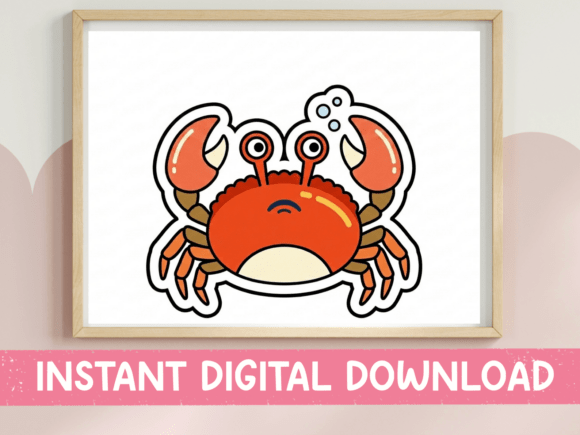 Cute Red Crab Kawaii Beach Sticker Graphics for T-Shirt Designs