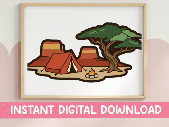 Desert Camping Scene Sticker Graphics for T-Shirt Designs