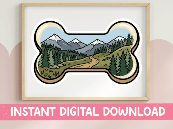 Dog Bone Mountain Landscape Sticker SVG: Graphics for T-Shirt Designs