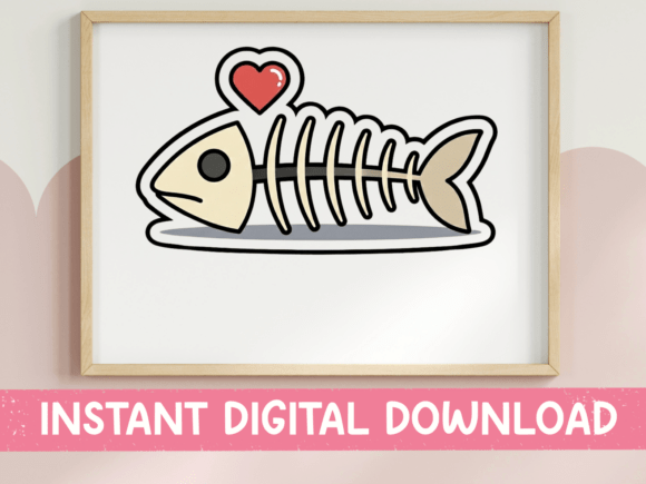Fish Skeleton Heart Cute Sticker Design