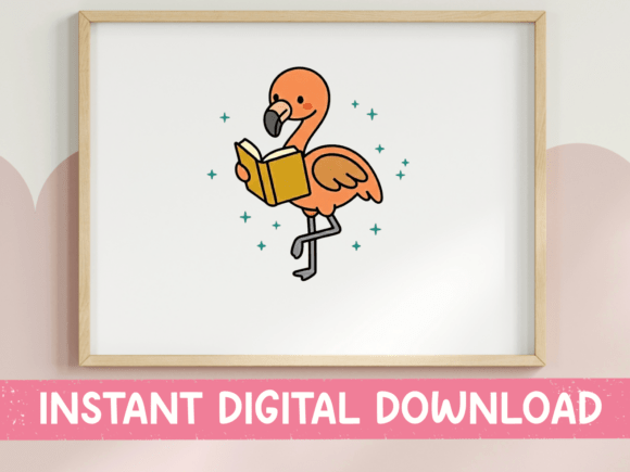 Flamingo Reading a Book Sticker: Graphics for T-Shirt Designs