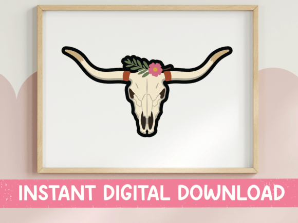 Floral Bull Skull Sticker Design: Graphics for T-Shirt Designs