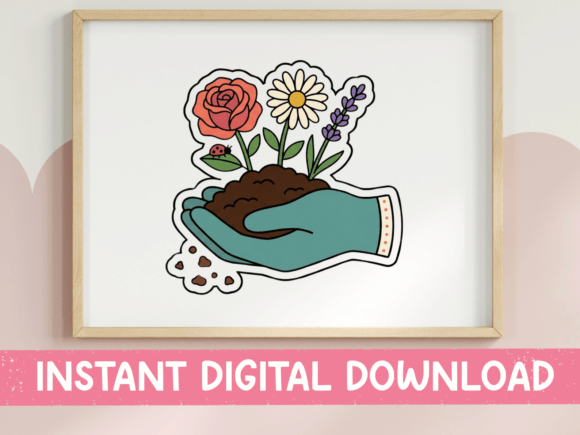 Gardening Glove Floral Handful Sticker Graphics
