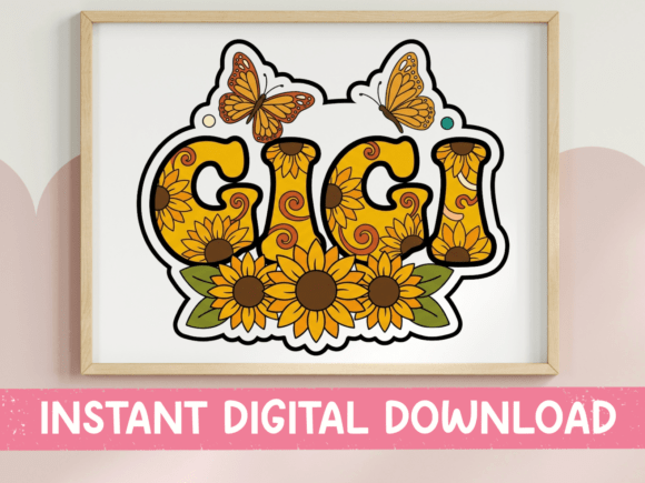 Gigi Sunflower Butterfly Boho Sticker: Graphics for T-Shirt Designs