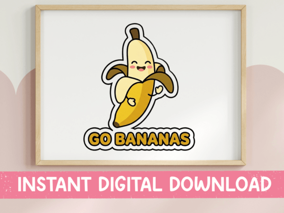 Go Bananas Kawaii Banana Sticker: Graphics for Playful T-Shirt Designs