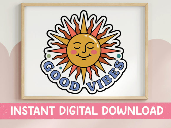 Good Vibes Retro Sun Face Sticker Graphics