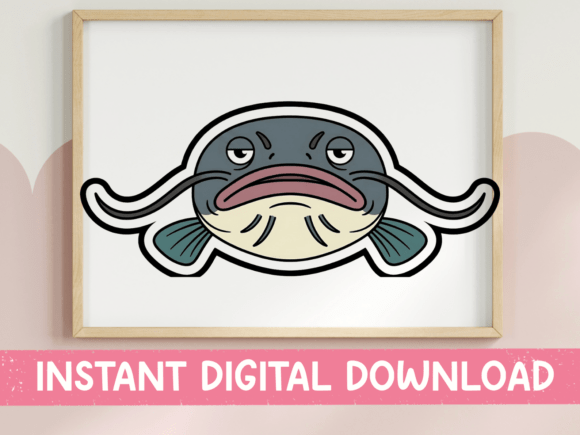 Grumpy Catfish Face Sticker Design: Graphics & T-Shirt Designs