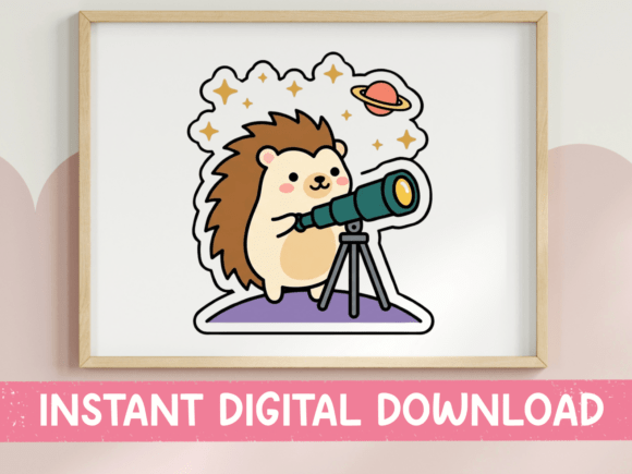Hedgehog Stargazing Telescope Sticker: Graphics for T-Shirt Designs