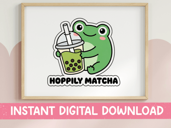 Hoppily Matcha Frog Boba Tea Sticker: Graphics for T-Shirt Designs