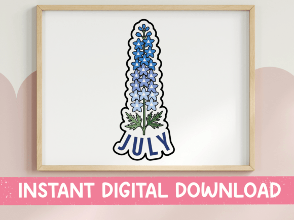 July Larkspur Birth Month Flower Sticker Graphics