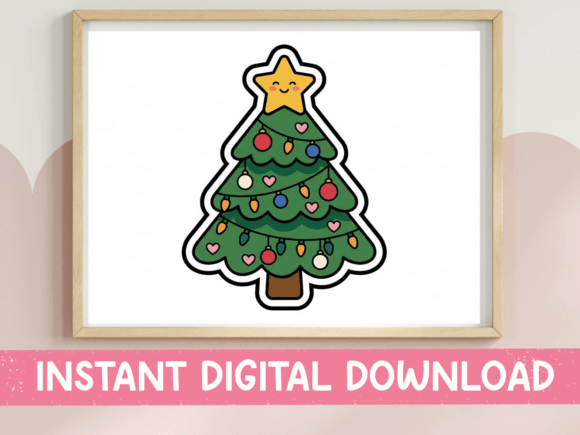 Kawaii Christmas Tree Sticker Design
