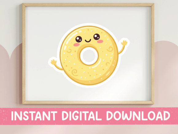 Kawaii Donut Smiling Sticker Print