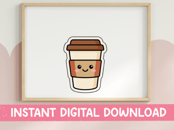 Kawaii Happy Coffee Cup Sticker: Graphics for T-Shirt Designs & Content