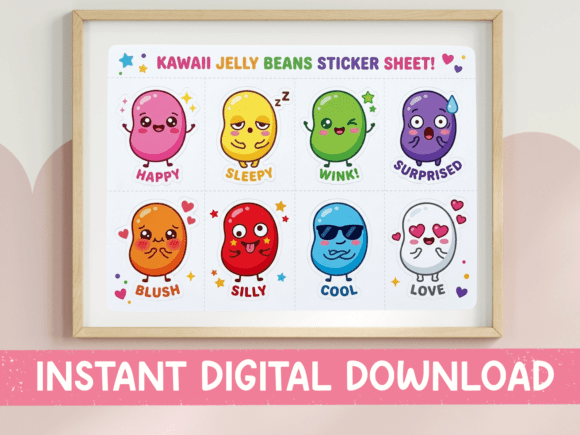 Kawaii Jellybean Emotion Sticker Sheet: Graphics for T-Shirt Designs & Local Branding