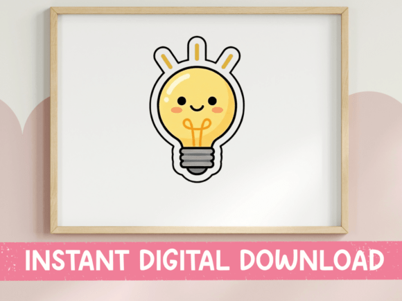 Kawaii Light Bulb Cute Idea Sticker: Graphics for T-Shirt Designs