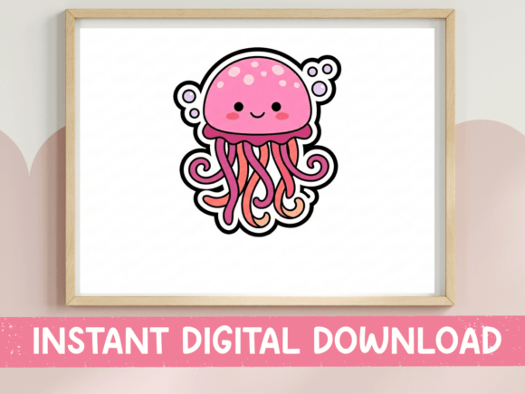 Kawaii Pink Jellyfish Ocean Sticker: Graphics for T-Shirt Designs