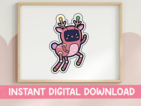 Kawaii Robot Deer with Lights Sticker: Graphics for T-Shirt Designs