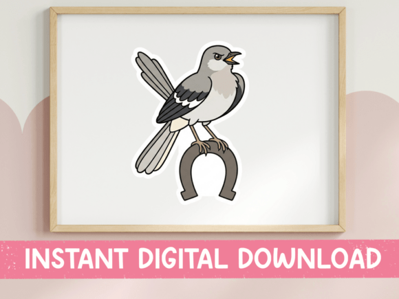 Mockingbird on Horseshoe Sticker: Graphics for T-Shirt Designs & Editorial Use
