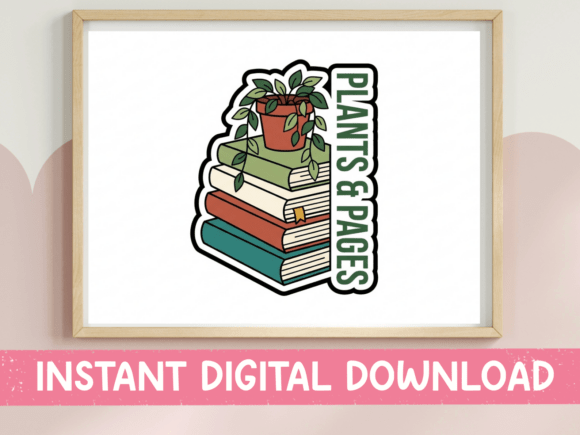 Plants and Pages Book Stack Sticker: Graphics for T-Shirt Designs