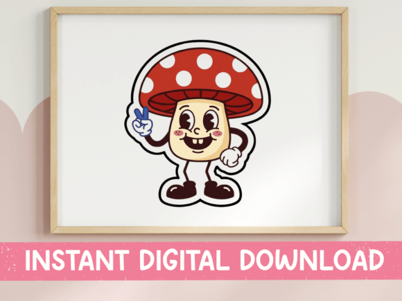 Retro Mushroom Character Sticker Design: Graphics for T-Shirt Designs