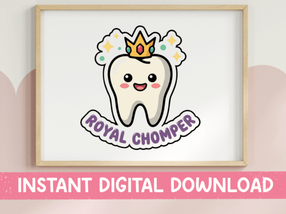 Royal Chomper Kawaii Tooth Crown Sticker: Graphics for Playful T-Shirt Designs