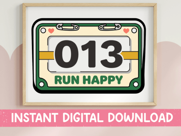 Run Happy Race Bib Sticker: Graphics for T-Shirt Designs