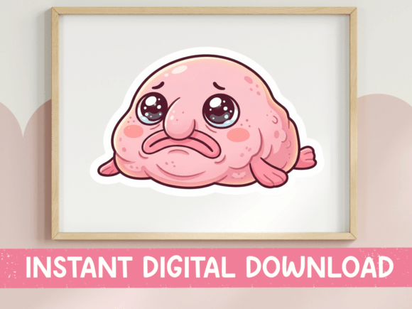 Sad Blobfish Cute Sticker Print: Graphics for T-Shirt Designs & Branding