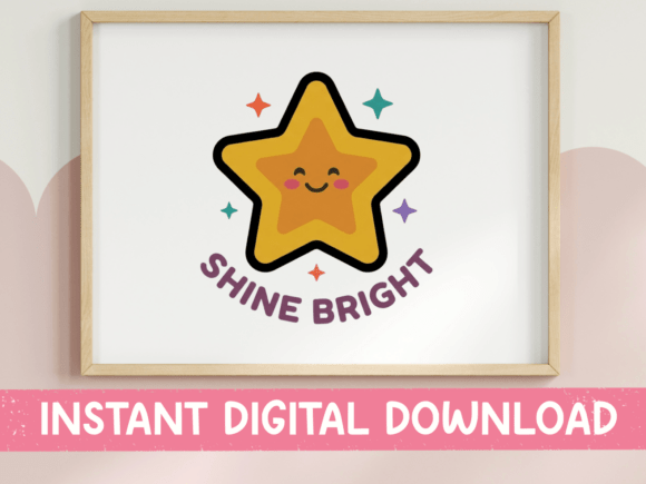 Shine Bright Kawaii Star Sticker Design: Graphics for T-Shirt Designs
