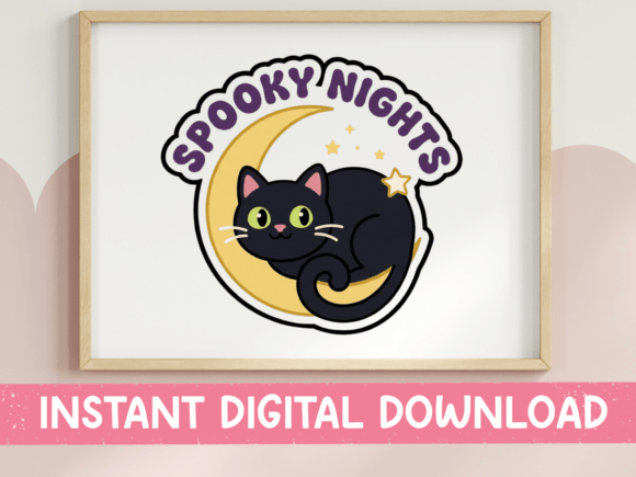 Spooky Nights Black Cat Moon Sticker