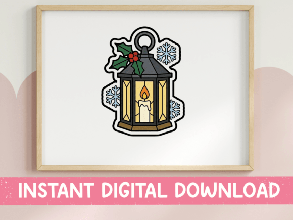 Stained Glass Christmas Lantern Sticker: Graphics for T-Shirt Designs