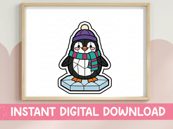 Stained Glass Penguin Winter Sticker: Graphics for T-Shirt Designs & Local Branding