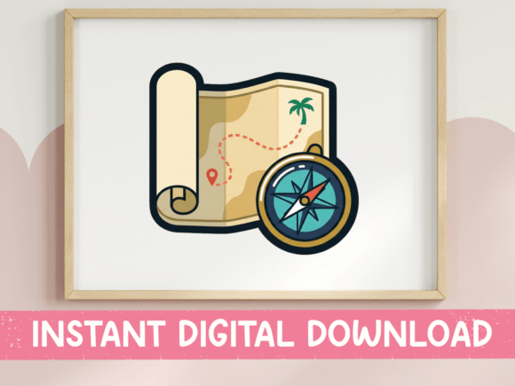 Treasure Map and Compass Sticker Graphics for T-Shirt Designs