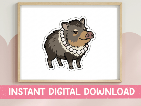 Wild Boar with Pearl Necklace Sticker: Graphics for T-Shirt Designs & Local Branding