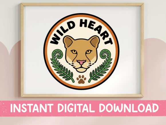 Wild Heart Mountain Lion Badge Sticker: Graphics for Bold T-Shirt Designs