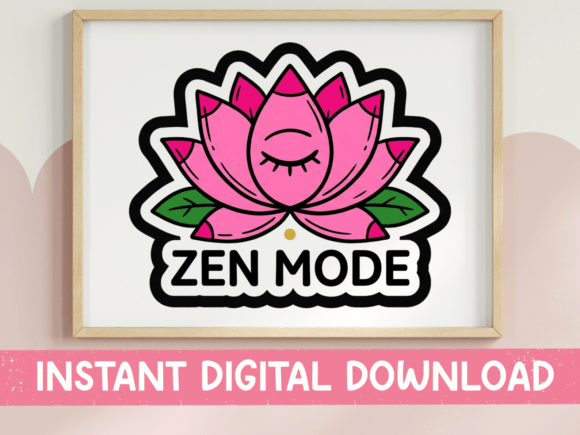 Zen Mode Pink Lotus Sticker SVG: Graphics for T-Shirt Designs
